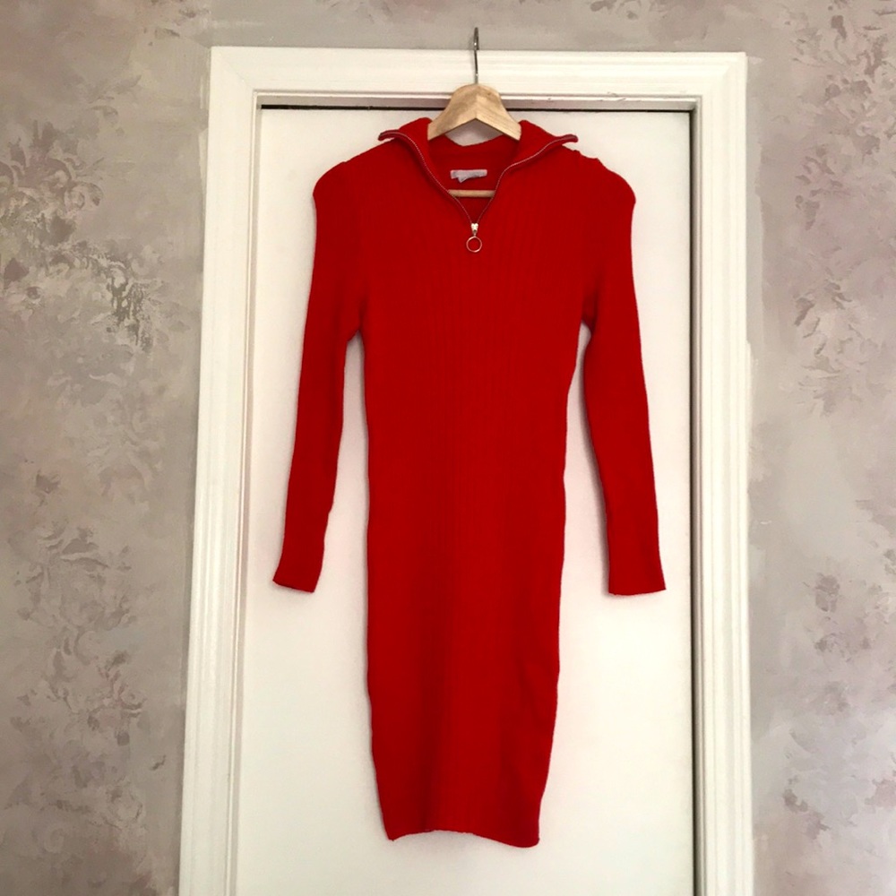UO red sweater quarter zip midi dress S NWT
